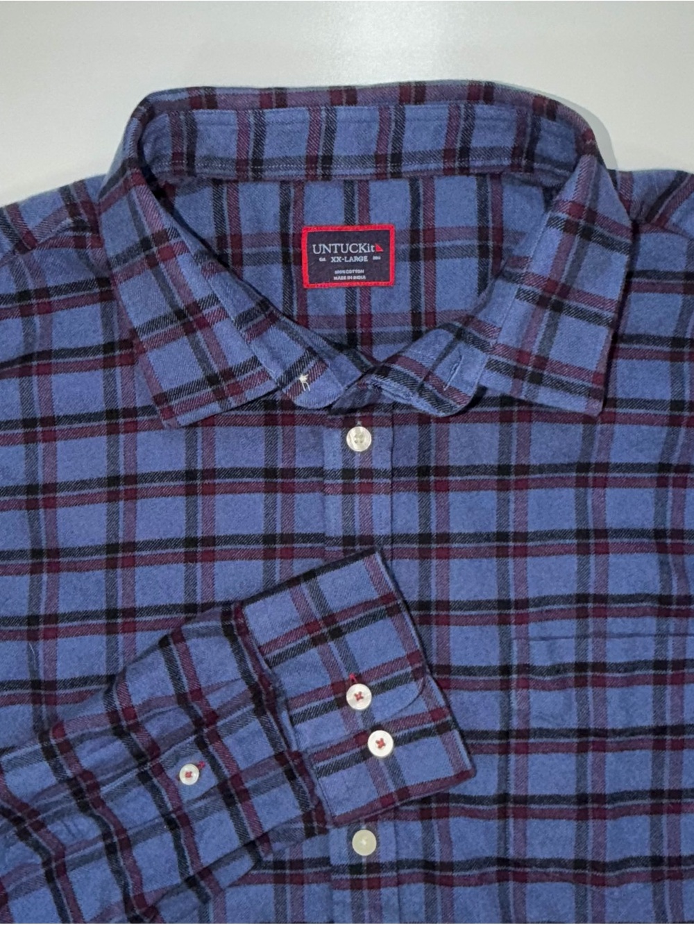 UNTUCKit Flannel Cotton Shirt Long Sleeve Blue Plaid Button Front Mens XXL
